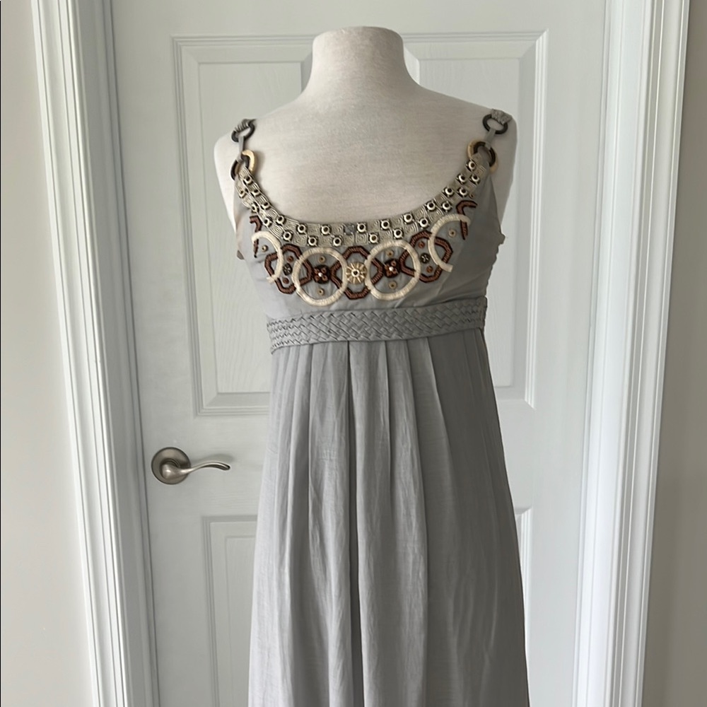 Silver Scoop Neck Embellished Maxi Dress